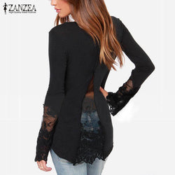 Women Fashion Tops 2017 Spring Autumn Lace Patchwork Long Sleeve O-Neck Shirts Ladies Blouse Blusas Black White Plus Size S-4XL