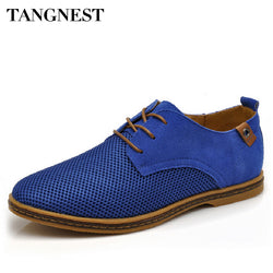 Tangnest Suede Leather Men Shoes 2017 New Breathable Lace Up Flats Solid Plain Oxfords Man Mesh Casual Shoes Big Size 47 XMR2113