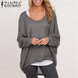 ZANZEA Women Blusas 2017 Spring Batwing Long Sleeve Casual Loose T-shirt Female O neck Solid Tops Tee Plus Size S-3XL 9 Color