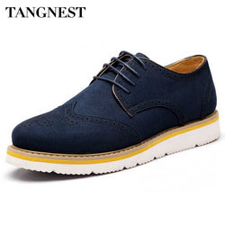 Tangnest 2017 New Men Oxfords  Autumn Cut Out Brogue Shoes Man Suede Leather Platform Flats Casual Shoes Big Size 38-47 XMP396