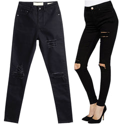 2016 New Arrival Skinny Women Jeans High Waist Pencil Pants Slim Ripped Black Jeans Trousers