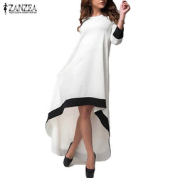 ZANZEA Fashion Autumn 2017 Women  3/4 Sleeve Long Maxi Dress Patchwork O Neck Vestidos Plus Size S-5XL Asymmetrical Dress