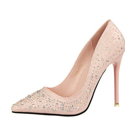 2016 fashion new women's sweet Rhinestone printed-toe thin-heeled shoes ladies slip-on sexy diamond Pumps pink silver golden