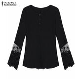 Women Fashion Tops 2017 Spring Autumn Lace Patchwork Long Sleeve O-Neck Shirts Ladies Blouse Blusas Black White Plus Size S-4XL