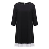 Hot 2017 New Women Dress Three Quarter Sleeve Patchwork Mini Dress Casual O Neck Back Hollow Out Button A Line Autumn Vestidos