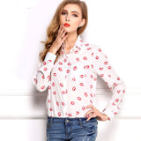 CD29 White Black Long Sleeve Women's Blouses&Shirts Kiss Red Lip Print Casual Tops Loose Plus Size Lady Button Leopard Blusas