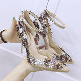 10CM High Heels Pumps New Hot Pointed Toe Women Flowers Design Ladies Ankle Strap Wedding Evening Dress Shoes Woman 2016