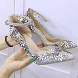 10CM High Heels Pumps New Hot Pointed Toe Women Flowers Design Ladies Ankle Strap Wedding Evening Dress Shoes Woman 2016