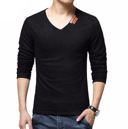 MK Fashion Plus Size Solid T Shirt Men 2017 Casual V Neck Long Sleeve Sliming Tops Tees Male Hip Hop T-Shirts 5 Colors