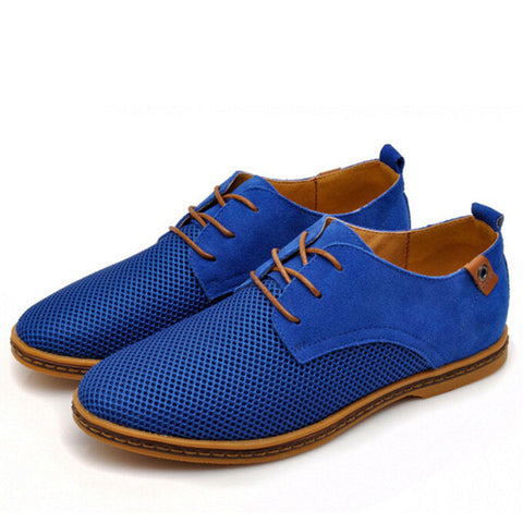 Tangnest Suede Leather Men Shoes 2017 New Breathable Lace Up Flats Solid Plain Oxfords Man Mesh Casual Shoes Big Size 47 XMR2113