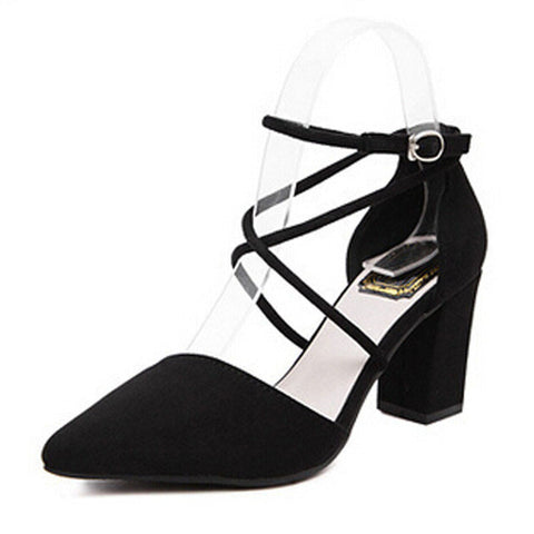 HEE GRAND Cross-tied Women Sandals Summer Sexy Square High Heels Flock Wedding Shoes Woman Elegant Pumps Ladies 3 Colors XWZ2049