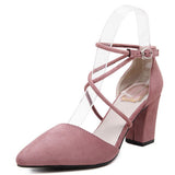HEE GRAND Cross-tied Women Sandals Summer Sexy Square High Heels Flock Wedding Shoes Woman Elegant Pumps Ladies 3 Colors XWZ2049