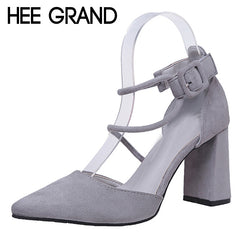 HEE GRAND Summer Flock High Heels 2017 Pointed Toe Wedding Shoes Woman Casual Gladiator Sandals Sexy Platform Pumps XWZ4195