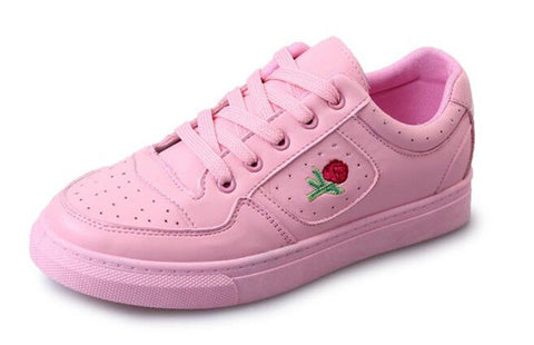HEE GRAND Rose Embroidery Women Casual Shoes Lace-up Fashion PU Leather Spring Vulcanize Shoes For Woman XWB120