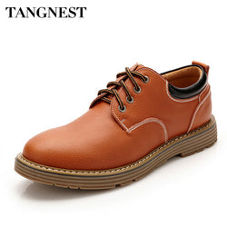 Tangnest Summer New Men Boots 2017 PU Leather Men Shoes Solid Lace UP Mens Flat Platform For Male Height Increasing Shoe XMR2131