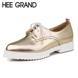 HEE GRAND Oxfords Gold Silver Low Heels Shoes Woman British Style Creepers Patent Leather Pumps Casual Women Shoes XWD4206