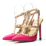 Hot Sale 11cm Thin High Heels Sexy Women Shoes Woman Ladies Pointed Toe Pumps Buckle Rivets Heel Dress Wedding Shoes Zapatos