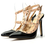 Hot Sale 11cm Thin High Heels Sexy Women Shoes Woman Ladies Pointed Toe Pumps Buckle Rivets Heel Dress Wedding Shoes Zapatos