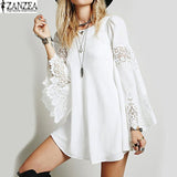 Tops Blusas 2017 ZANZEA Women O-Neck Long Sleeve Sexy Ladies Dress Lace Crochet Loose Casual Party Mini Shirt Dress Vestido