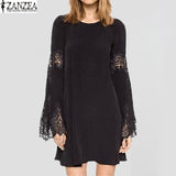 Tops Blusas 2017 ZANZEA Women O-Neck Long Sleeve Sexy Ladies Dress Lace Crochet Loose Casual Party Mini Shirt Dress Vestido