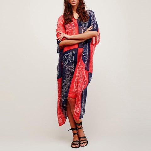 2017 Boho Women V Neck Floral Printed Tunic Baggy Long Shirt Dress Summer Female Half Sleeve Irregular Hem Kaftan Robe Vestido