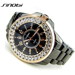 Bling Rhinestone SINOBI Luxury steel Quartz Watch Women Clock female Ladies Dress Wristwatch Gift Silver Gold 2016 relojes mujer