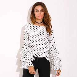 2017 ZANZEA Womens Spring Flounce Long Sleeves Blouse Office Ladies Elegant Polka Dot Print Loose Casual Chiffon Tops Shirt