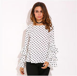 2017 ZANZEA Womens Spring Flounce Long Sleeves Blouse Office Ladies Elegant Polka Dot Print Loose Casual Chiffon Tops Shirt