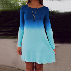 Summer Autumn Sexy Womens Long Sleeve Casual Loose Gradient Color Short Mini Dress Women #1