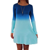 Summer Autumn Sexy Womens Long Sleeve Casual Loose Gradient Color Short Mini Dress Women #1