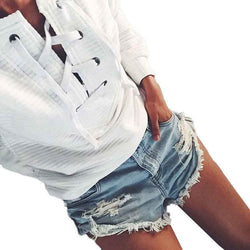 New Womens Blouse Loose Casual Long Sleeve Hoodie Sweatshirt Pullover Tops Shirt White Womens Blouse #R25Y1