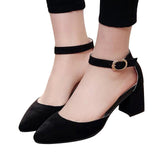 HEE GRAND Summer Pumps Shoes Flock Pointed Toe Mary Janes High Heels Casual Autumn Elegant Lady Buckle Strap Shoes Woman WXG009