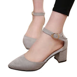 HEE GRAND Summer Pumps Shoes Flock Pointed Toe Mary Janes High Heels Casual Autumn Elegant Lady Buckle Strap Shoes Woman WXG009
