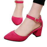 HEE GRAND Summer Pumps Shoes Flock Pointed Toe Mary Janes High Heels Casual Autumn Elegant Lady Buckle Strap Shoes Woman WXG009
