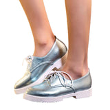 HEE GRAND Oxfords Gold Silver Low Heels Shoes Woman British Style Creepers Patent Leather Pumps Casual Women Shoes XWD4206