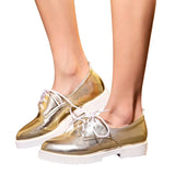 HEE GRAND Oxfords Gold Silver Low Heels Shoes Woman British Style Creepers Patent Leather Pumps Casual Women Shoes XWD4206