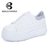 BONJOMARISA Thick Flat With Platform Shoes Woman Lace Up Round Toe Leisure Ladies Footwear Fashion Women Vulcanize Shoes