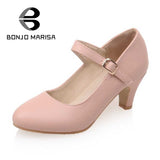 BONJOMARISA Fashion Women Pumps 2017 New Women Spiked High Heels Mary Jane Belt Strap Buckle Office Ladies Shoes Woman 2017