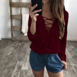 2017 Celmia Women Sexy Lace-up Blouse Ladies Ruffles Deep V-neck Long Sleeve Chiffon Shirt Casual Loose Tops Blusas Plus Size