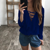2017 Celmia Women Sexy Lace-up Blouse Ladies Ruffles Deep V-neck Long Sleeve Chiffon Shirt Casual Loose Tops Blusas Plus Size