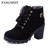 Tangnest Brand Women Boots Fashion PU Leather Women Ankle Boots Ladies High Heel Shoes Autumn Casual Lace up Pumps Woman XWX367