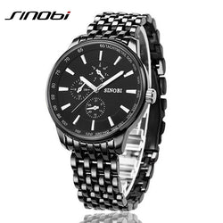 Fashion Black Full Steel Men Casual Quartz Watch Men JAPAN Clock Male Military Wristwatch Gift relojes hombre SINOBI Brand