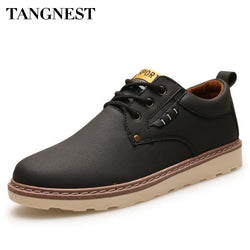 Tangnest Man's Plain Solid Patchwork Ankle Boots Men Classic PU Leather Shoes Men Vintage Lace Up Safe Working Boots XMX665