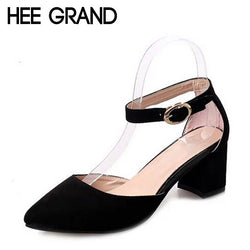 HEE GRAND Summer Pumps Shoes Flock Pointed Toe Mary Janes High Heels Casual Autumn Elegant Lady Buckle Strap Shoes Woman WXG009